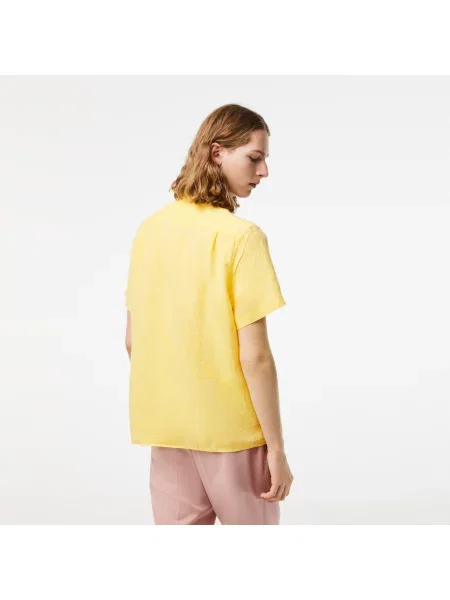 Lacoste Koszula Button-Down Z Krótkim Rękawem Regular Fit żółta