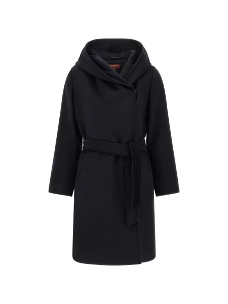 Cu centură palton Max Mara cu glugă albastru