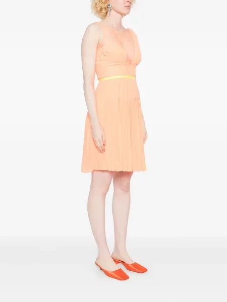 Rochie mini Gemy Maalouf plisată din dantelă de costum portocaliu