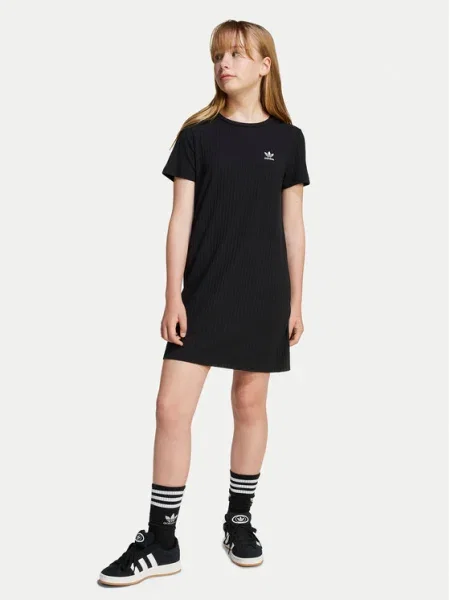 Adidas Ежедневна рокля Ribbed черен