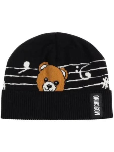 Czapka Moschino wełniana typu teddy czarna