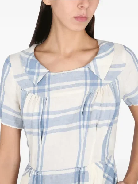 Rochie maxi Aspesi în carouri plisată de costum alb