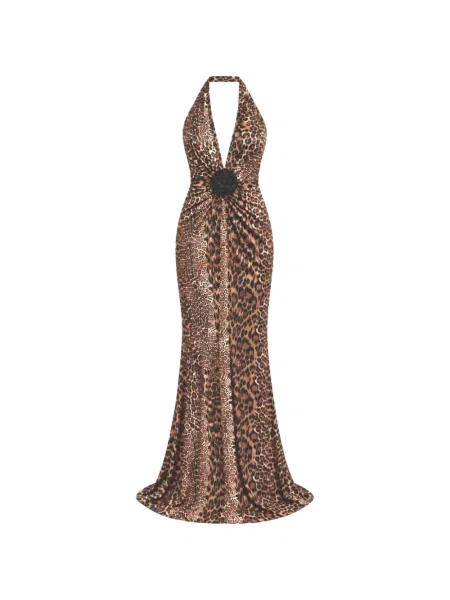 Rochie maxi Roserry cu imagine cu model leopard maro