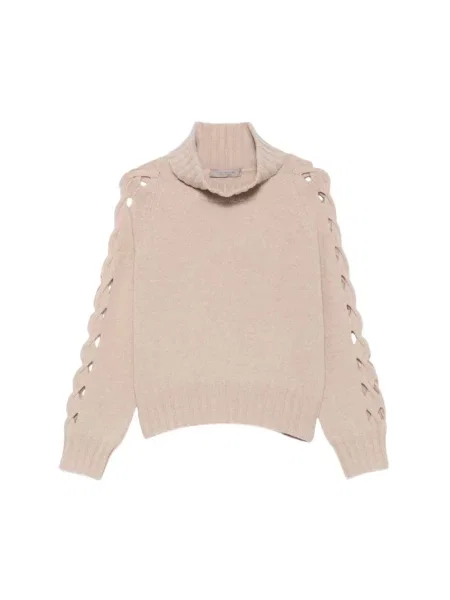 Sweter z golfem D.exterior w kratę beżowy
