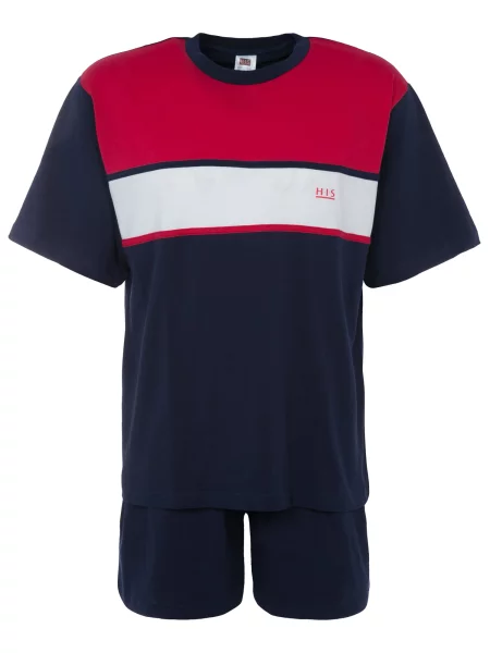 H.I.S Pijama scurtă bleumarin / roșu alb