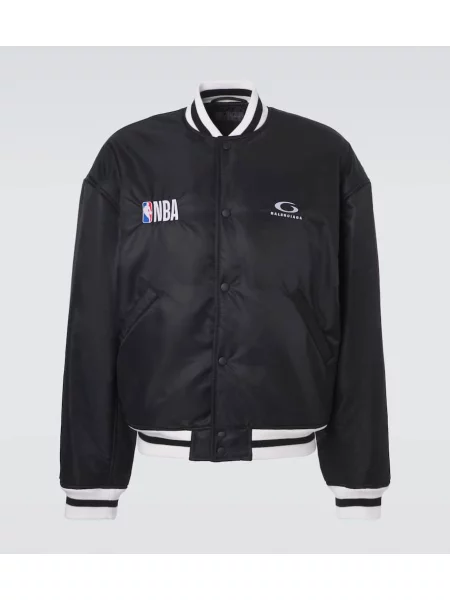Satenaste bomber jakna Balenciaga z avtogramom črna