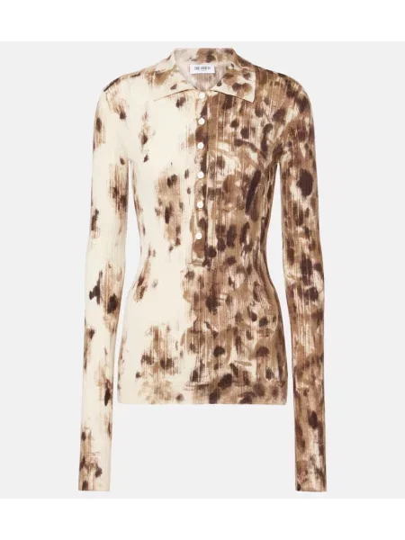 Pulover The Attico de mătase cu imagine bej