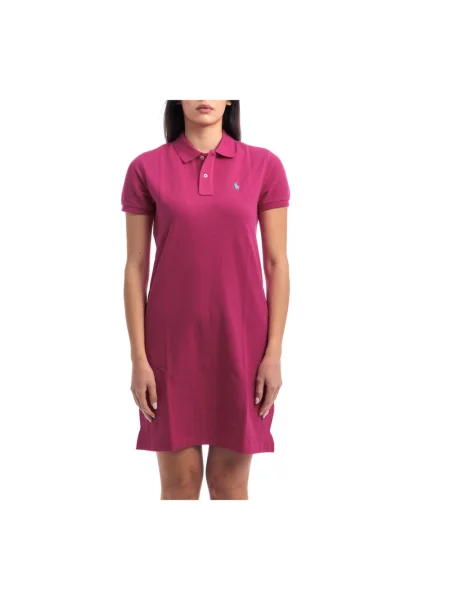 Pikowana sukienka Polo Ralph Lauren różowa