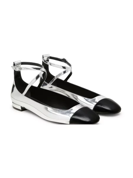 Balerinki Stuart Weitzman skórzane bez obcasa na ramiączkach szare