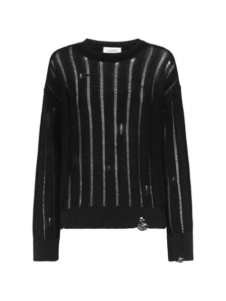 Pulover Laneus zdrențuiți cu decolteu rotund negru