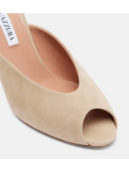 Papuci tip mules Aquazzura din piele de căprioară bej