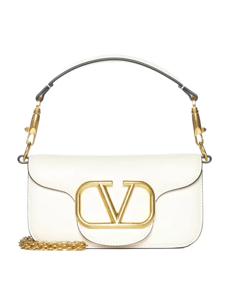 Lniana torebka Valentino Garavani biznesowa biała