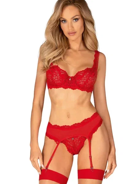 Кружевной комплект тройка: бюстгальтер для чулок и трусики стринг Комплект_Obsessive_Amor_Cherris_set червоні