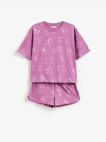 Reserved Pijama din două piese cu conținut ridicat de violet-închis violet