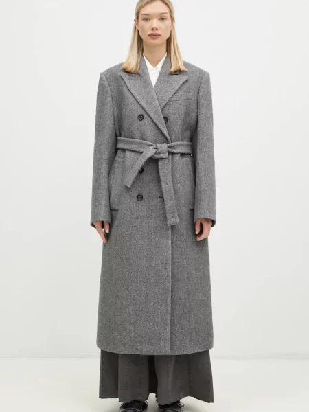 Sportmax palton de lana Billy de tranzitie cu doua randuri de gri