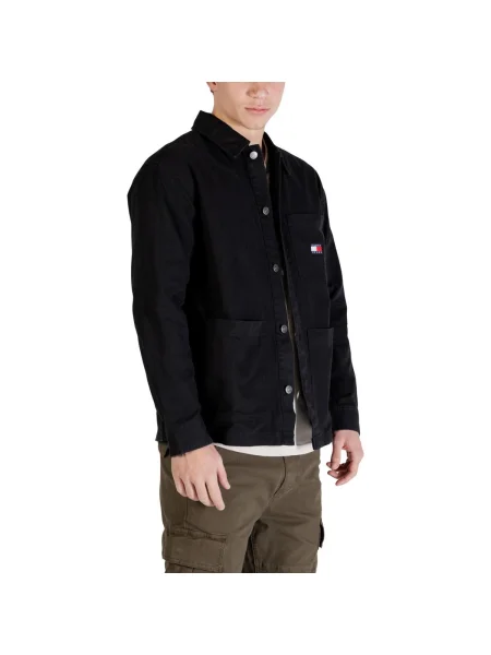 Tommy Jeans cămașă din cu guler clasic regular negru