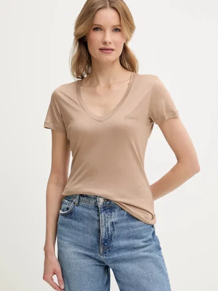 Къс тениска Guess бежово