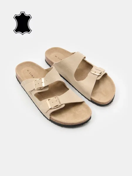 Кожаные шлепанцы Sinsay с ремешками бежевые