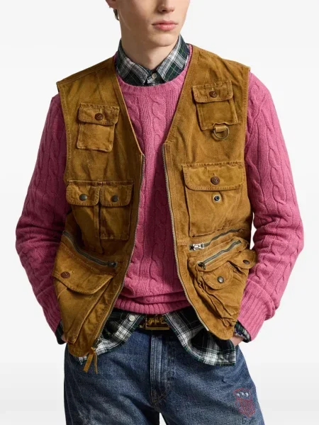 Mănuși Polo Ralph Lauren din piele de căprioară cu șireturi cu vârf închis albastru