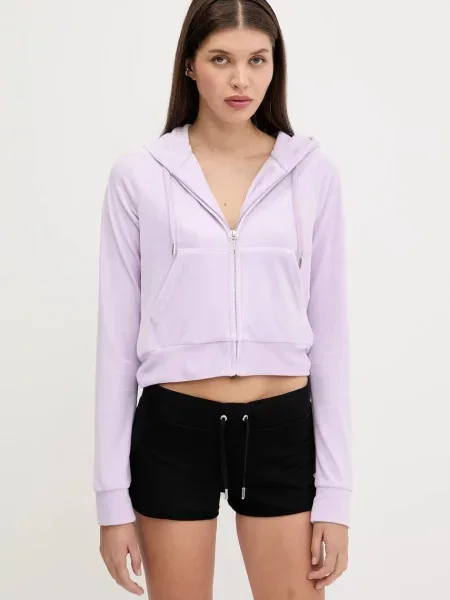 Суичър с качулка Juicy Couture с качулка с апликация виолетово