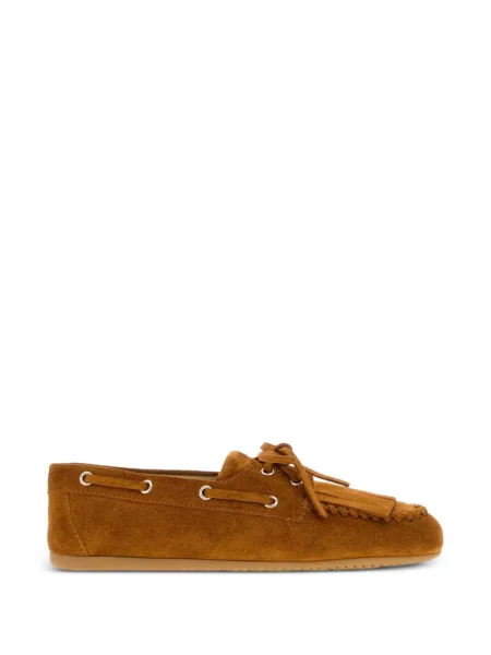Pantofi loafer Miu Miu cu franjuri din piele de căprioară maro