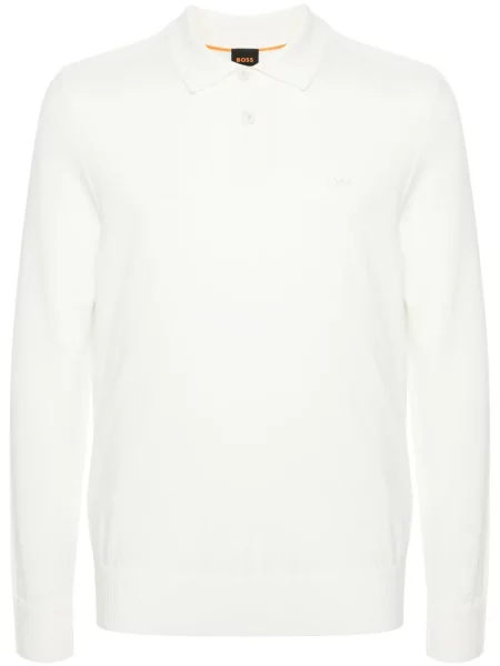 Вълнен пуловер Boss бродиран бяло