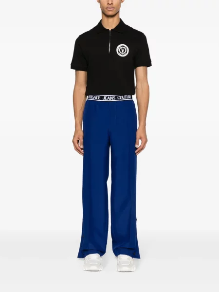 Plisuoti plačiakojis kelnės Versace Jeans Couture mėlyna