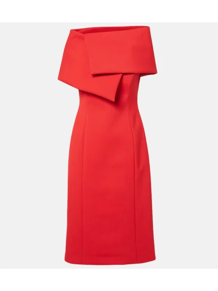 Koktejl obleka Oscar De La Renta z draperijo rdeča