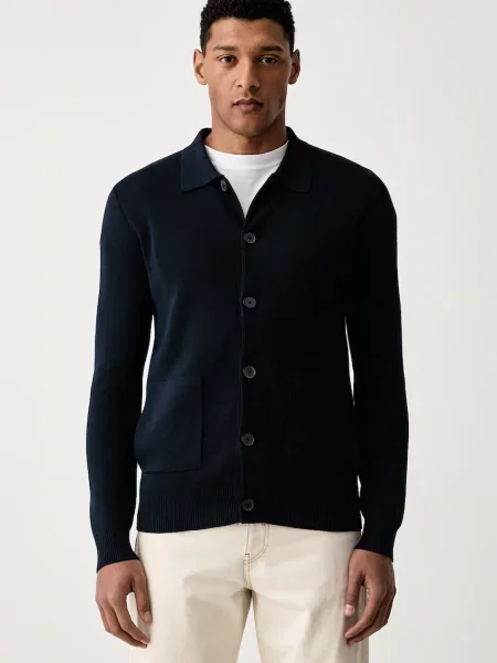 Guess sweter rozpinany z bawełną NOAH granatowy