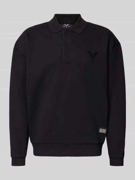 Bluza o kroju oversized z kołnierzykiem polo Carlo Colucci czarna
