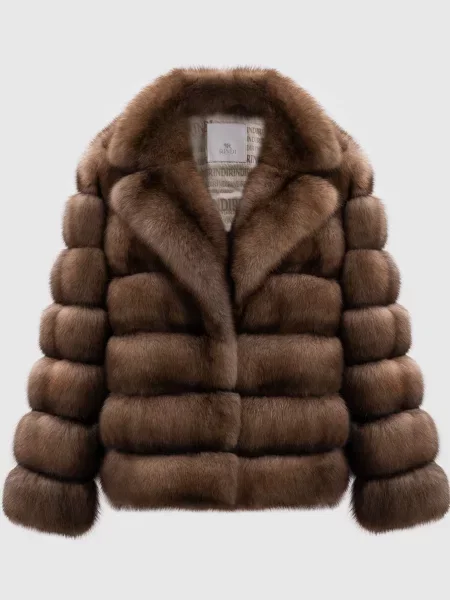 Шуба з хутра соболя з коміром Rindi бежева