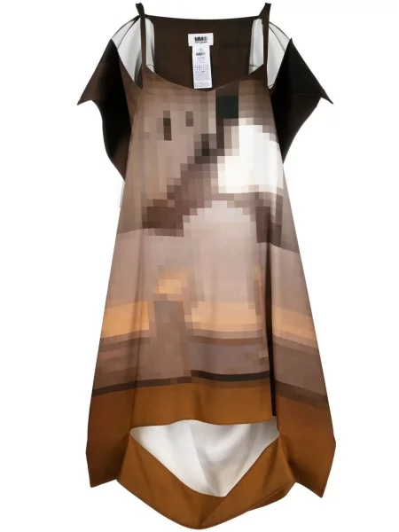 Rochie fără mâneci Mm6 Maison Margiela fără mâneci drapată de costum maro