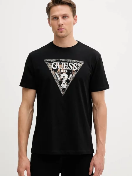 Тениска Guess с принт черно