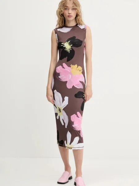 Stine Goya rochie midi mulată maro