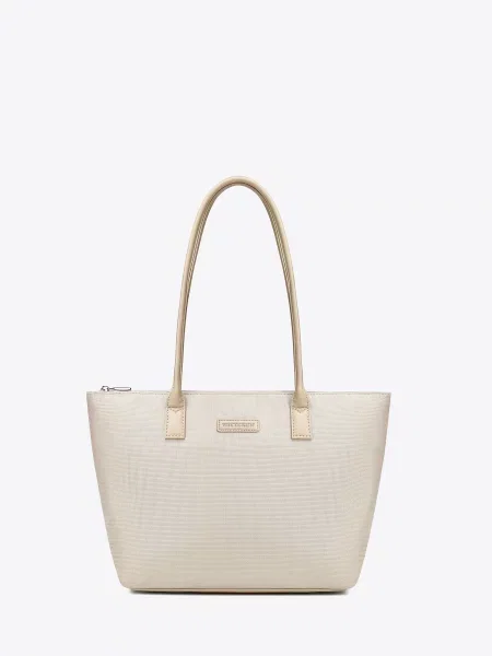 Torebka shopper na ramię z zamkiem kremowa