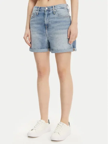 Calvin Klein Jeans Szorty jeansowe Mom Fit niebieski