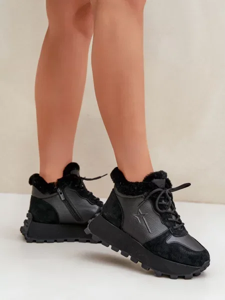 Kožené tenisky Big Star Shoes na platformě černé