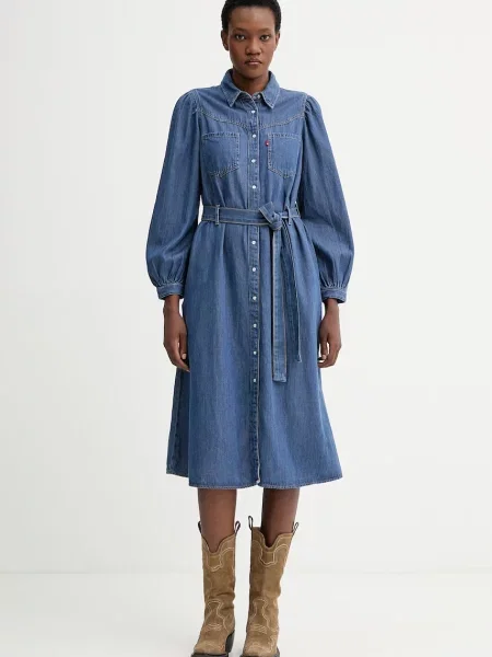 Levi's sukienka jeansowa JOURNEY LS MAXI niebieska