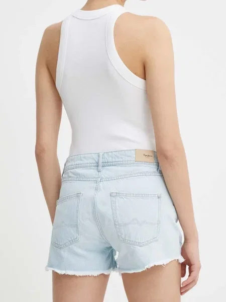 Džínové šortky Pepe Jeans RELAXED SHORT MW hladké medium waist modré