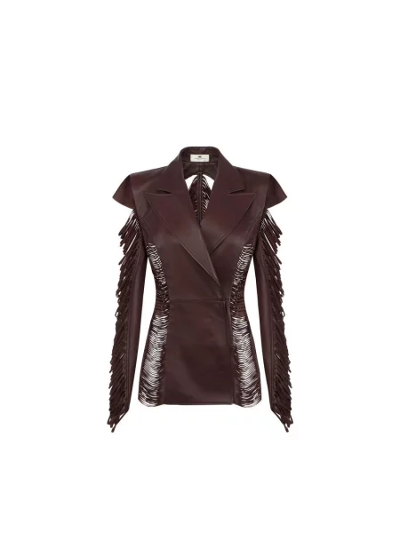 Kurtka skórzana Elisabetta Franchi brązowa