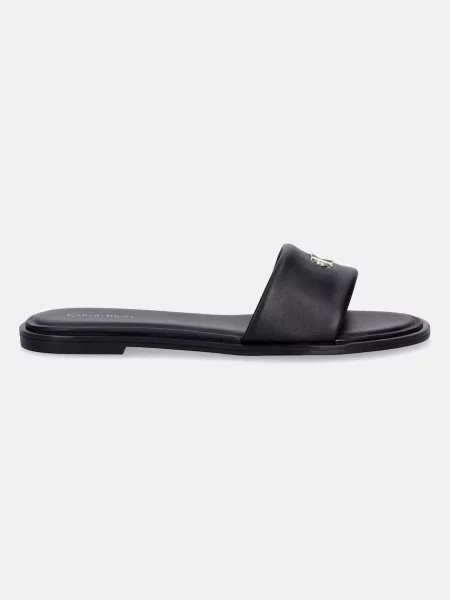 Calvin Klein Šľapky Round Flat Sndl Lth Bar Hw 2 čierna