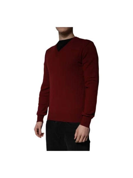 Sweter Dolce And Gabbana z dekoltem w serek brązowy