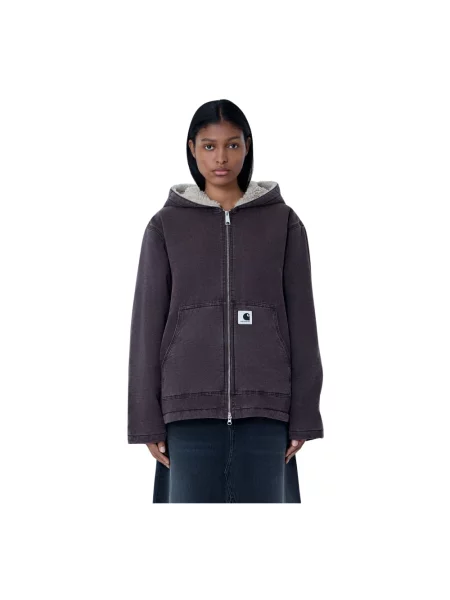 Kurtka jeansowa Carhartt Wip teddy ocieplana brązowa