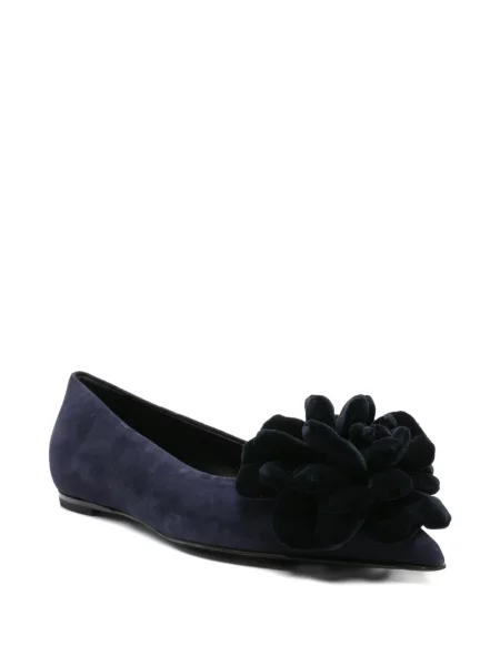 Pantofi cu toc Agl din piele de căprioară cu model floral fără toc albastru