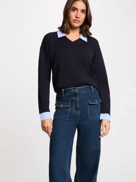 Morgan Pulover bleumarin / albastru deschis alb