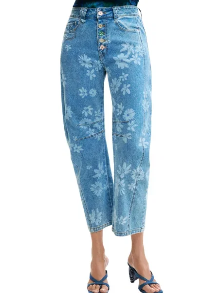 Дънки Desigual на цветя с принт бяло