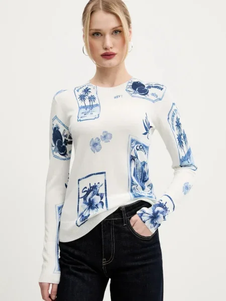 Desigual Svetr s příměsí lnu TAMPERE bílý