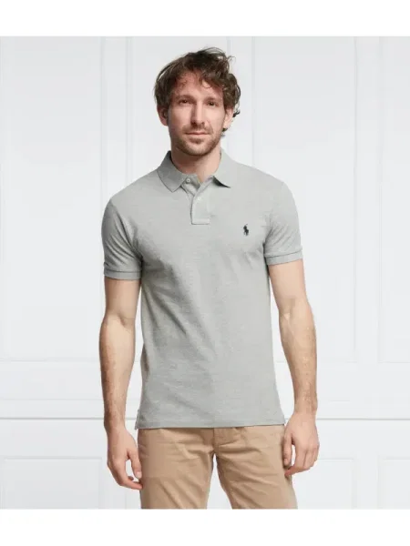 Scurt tricou polo Polo Ralph Lauren cu autograf gri