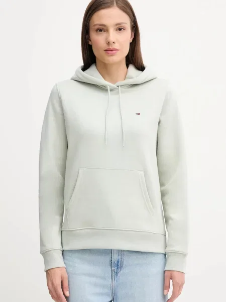 Суичър с качулка Tommy Jeans с качулка зелено