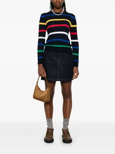 Haftowane satynowe spodnie Polo Ralph Lauren do kolan czarne